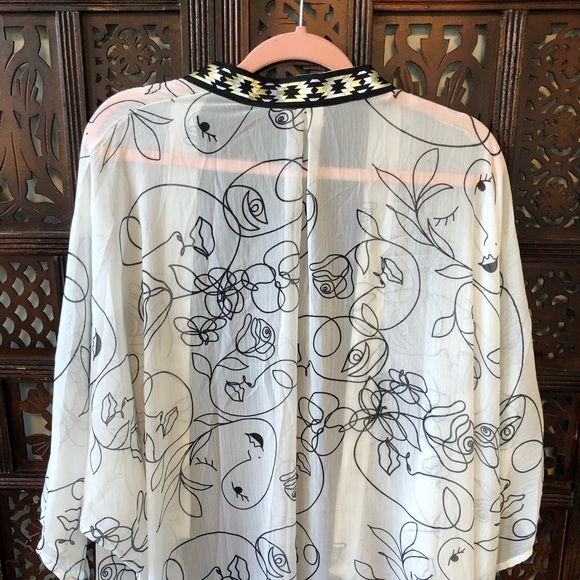 Longline Kimono Beach Cover-Up with Geometric Metallic Trim (Sukiso) - Picture 11 of 13